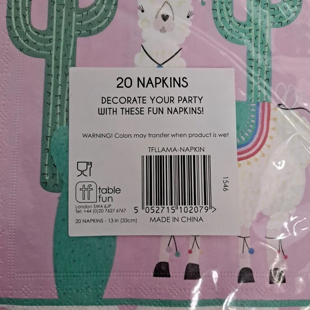 Llama Party Napkins Lunch In Size Cactus Pink Green 20 Count